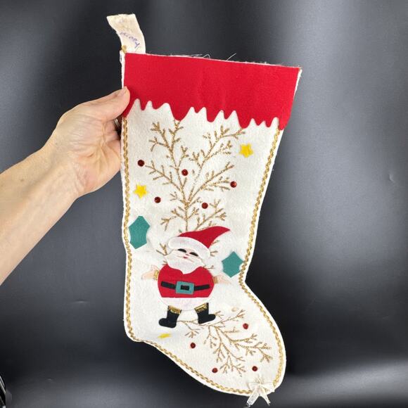 MCM Christmas Stocking Santa Claus Felt Applique Made In Japan 1950s Holiday Lot - Picture 13 of 15